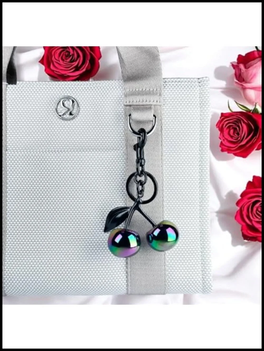 Cherry Bag Charm with Key Ring and Clip, Cute Resin and Metal Keychain for